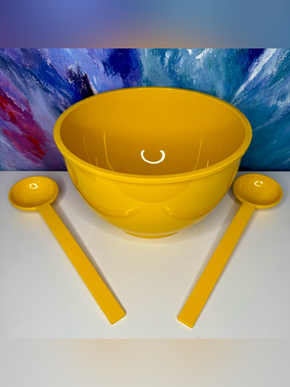 Dansk Yellow Salad Bowl & Serving Spoons Tossers Vintage Gunnar Cyren Denmark